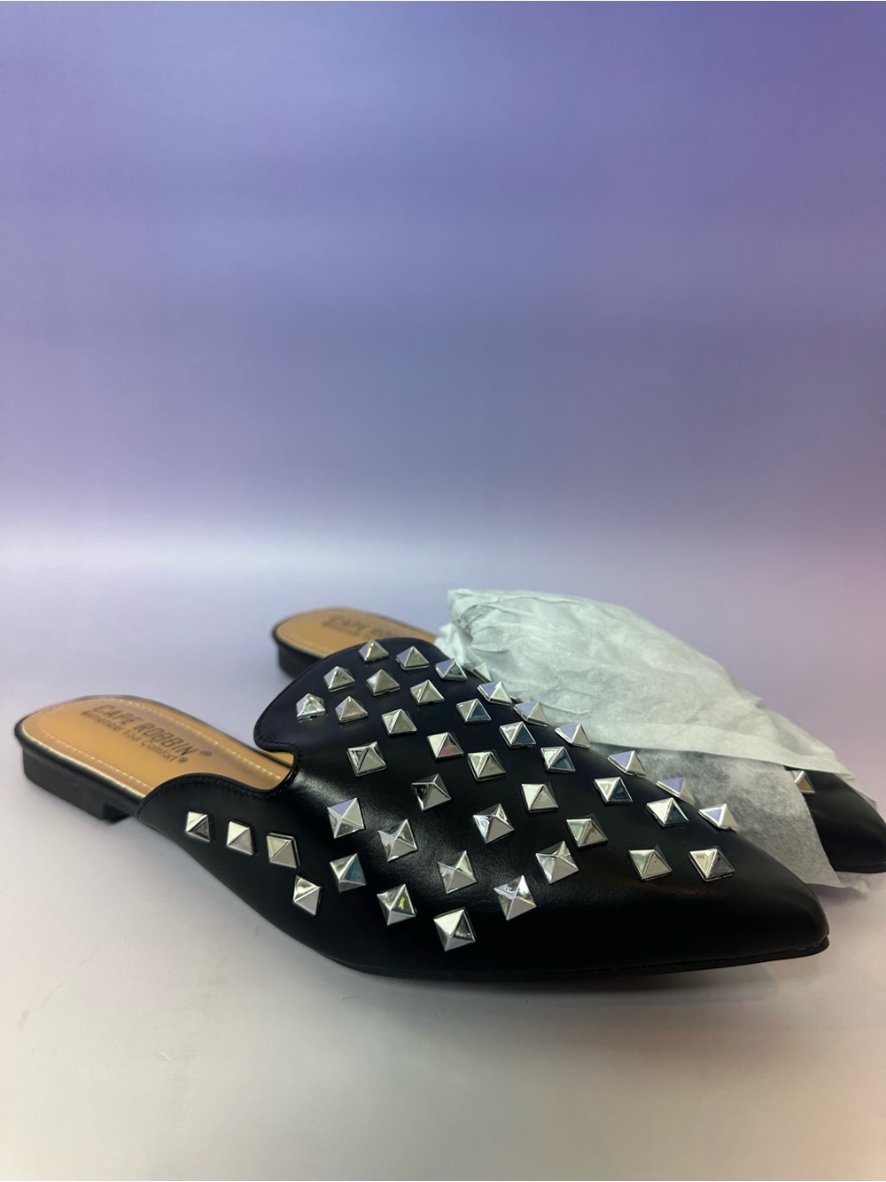Cape Robbin Black Studded Slip-On Mules